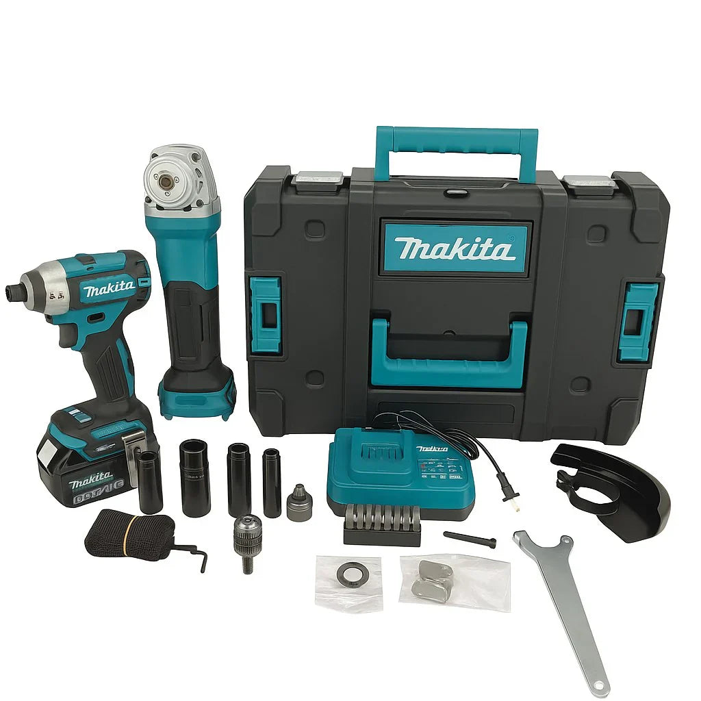 Kit Atornillador Pistola de Impacto Inalámbrico Makita + 2 Baterías y 26 Accesorios Regalo
